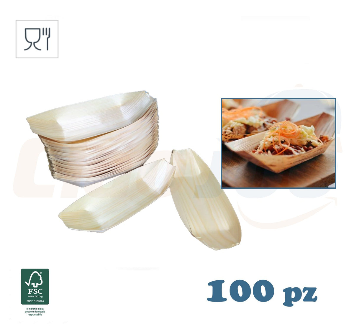 100 BARCHETTE BAMBU per Aperitivi Finger Food Coppette Piroghe Legno Bio festa - Ciao Joe