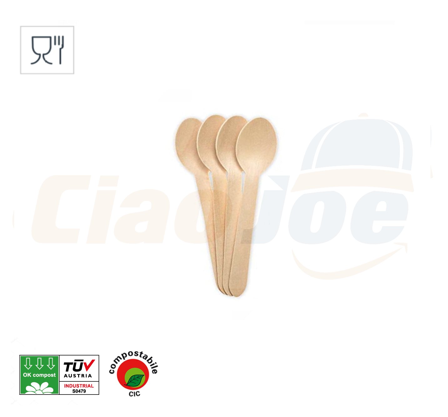 100 Cucchiai Monouso in Legno posate Biodegradabili cucchiaio Compostabile - Ciao Joe