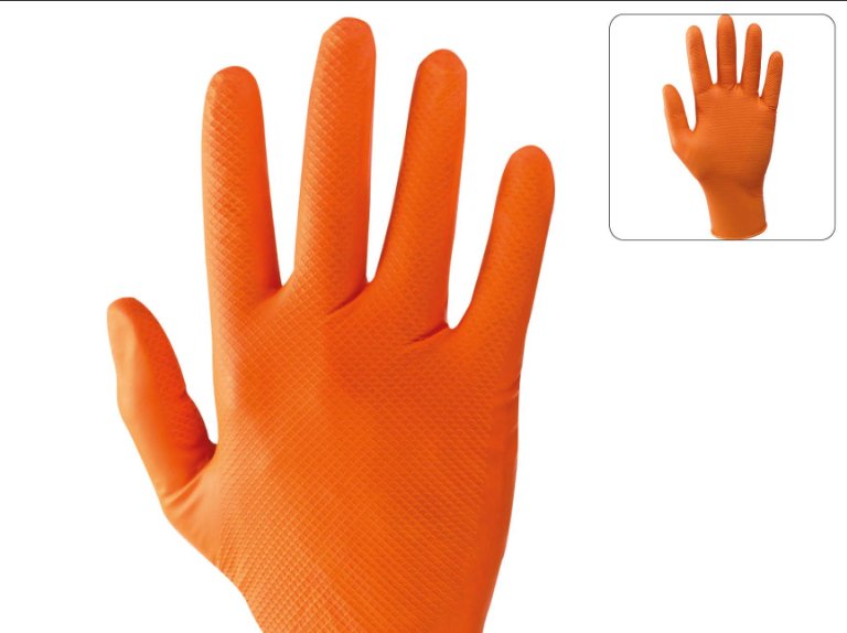 50 Guanti In Nitrile Arancioni alto spessore full grip M L XL senza polvere - Ciao Joe