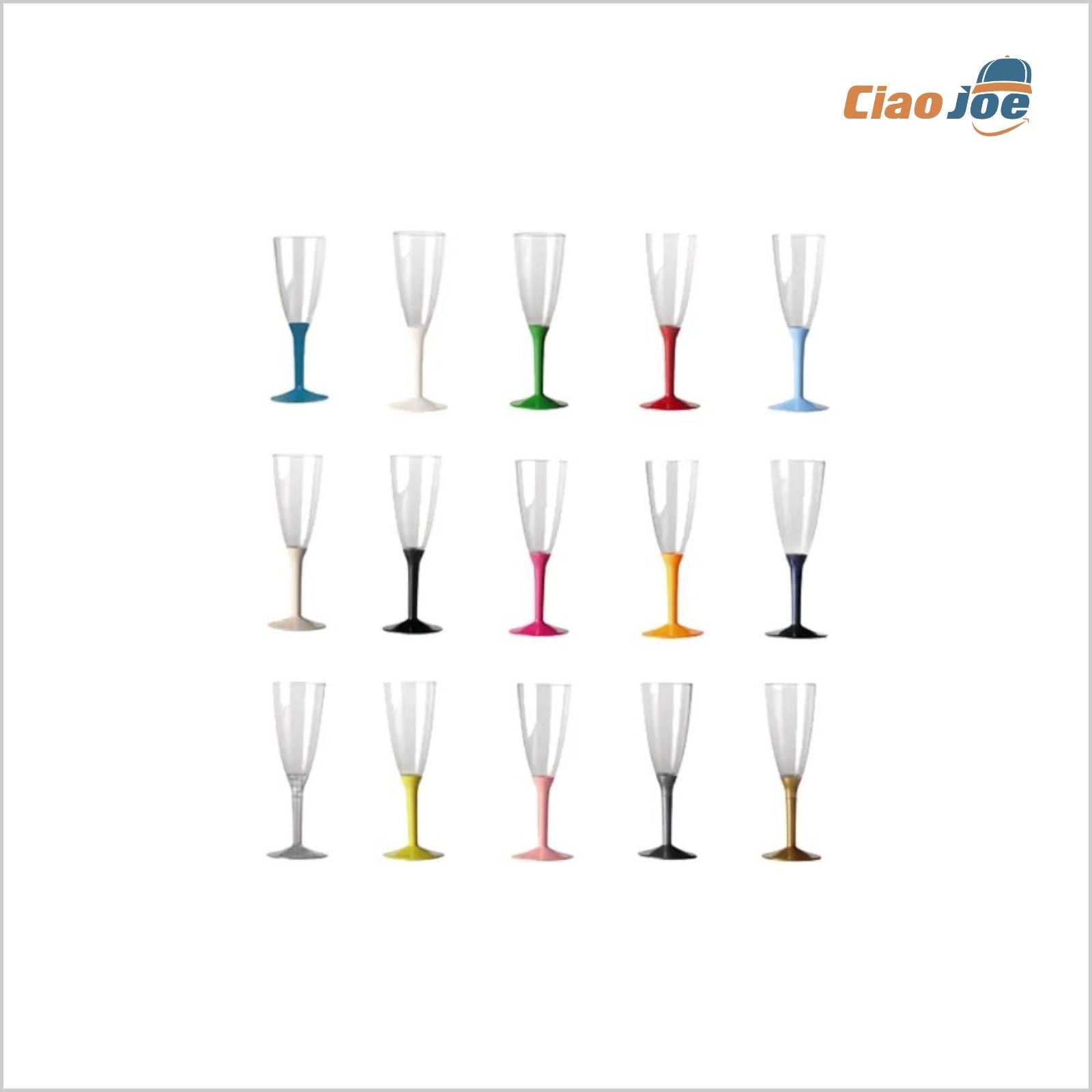 Bicchiere Flute in Plastica – Per Brindisi, con Base Colorata o Trasparente - Ciao Joe