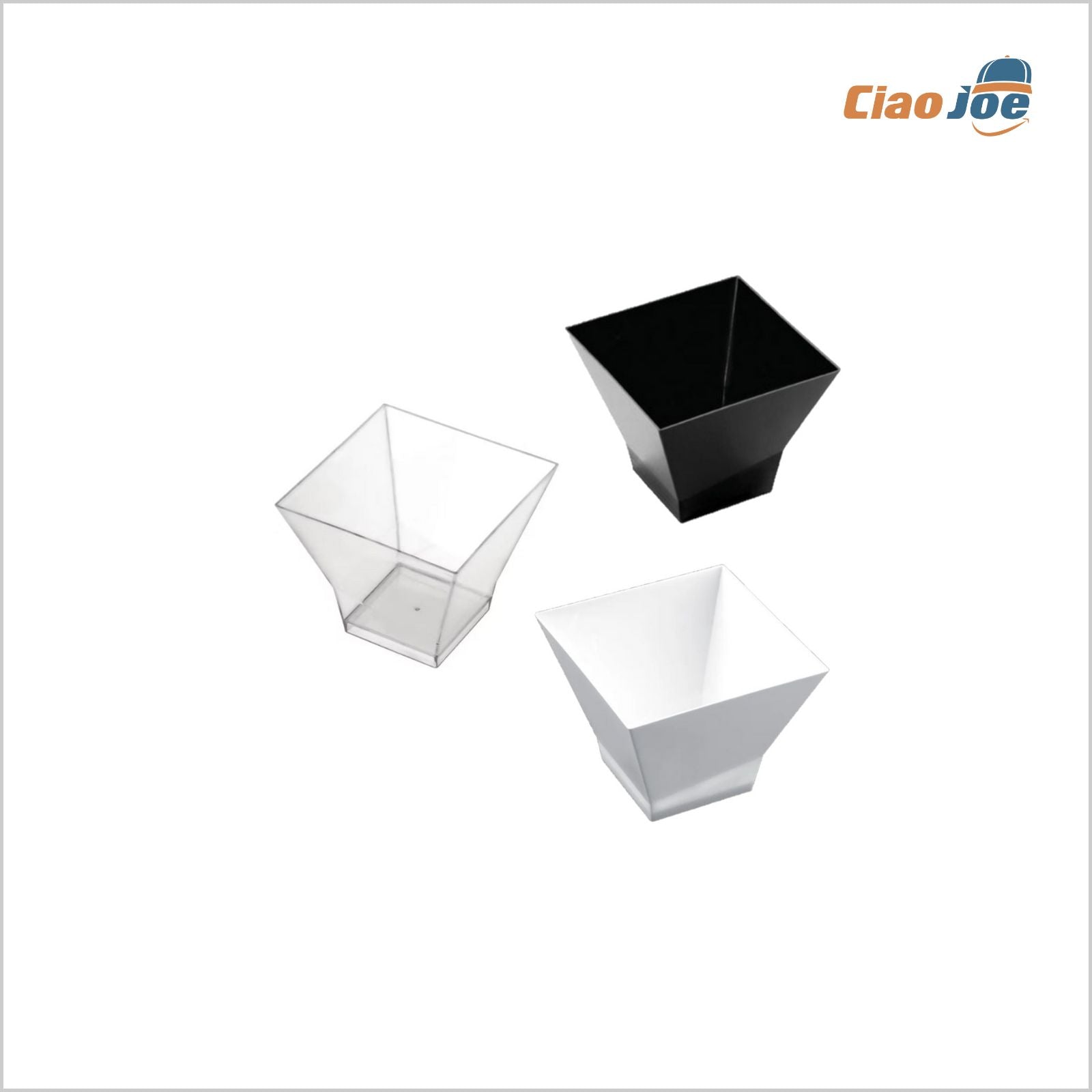 Coppetta Pagoda 200 cc – 80x80 mm, Bianca/Nera/Trasparente per Finger Food e Buffet 12 pz - Ciao Joe