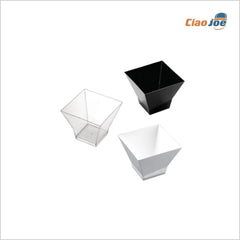 Coppetta Pagoda 200 cc – 80x80 mm, Bianca/Nera/Trasparente per Finger Food e Buffet 12 pz - Ciao Joe
