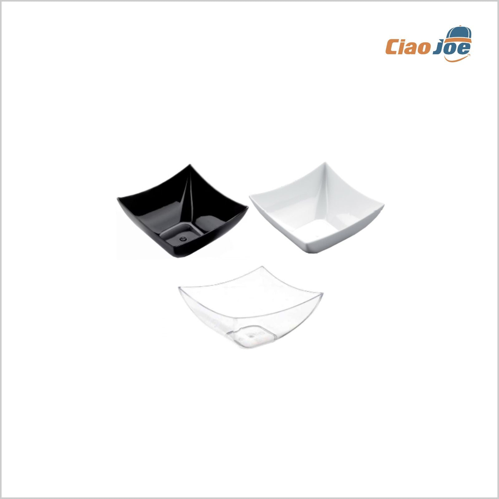 Coppetta Quadrata 90 cc – 75x75 mm, Bianca/Nera/Trasparente per Finger Food e Buffet 25 pz - Ciao Joe