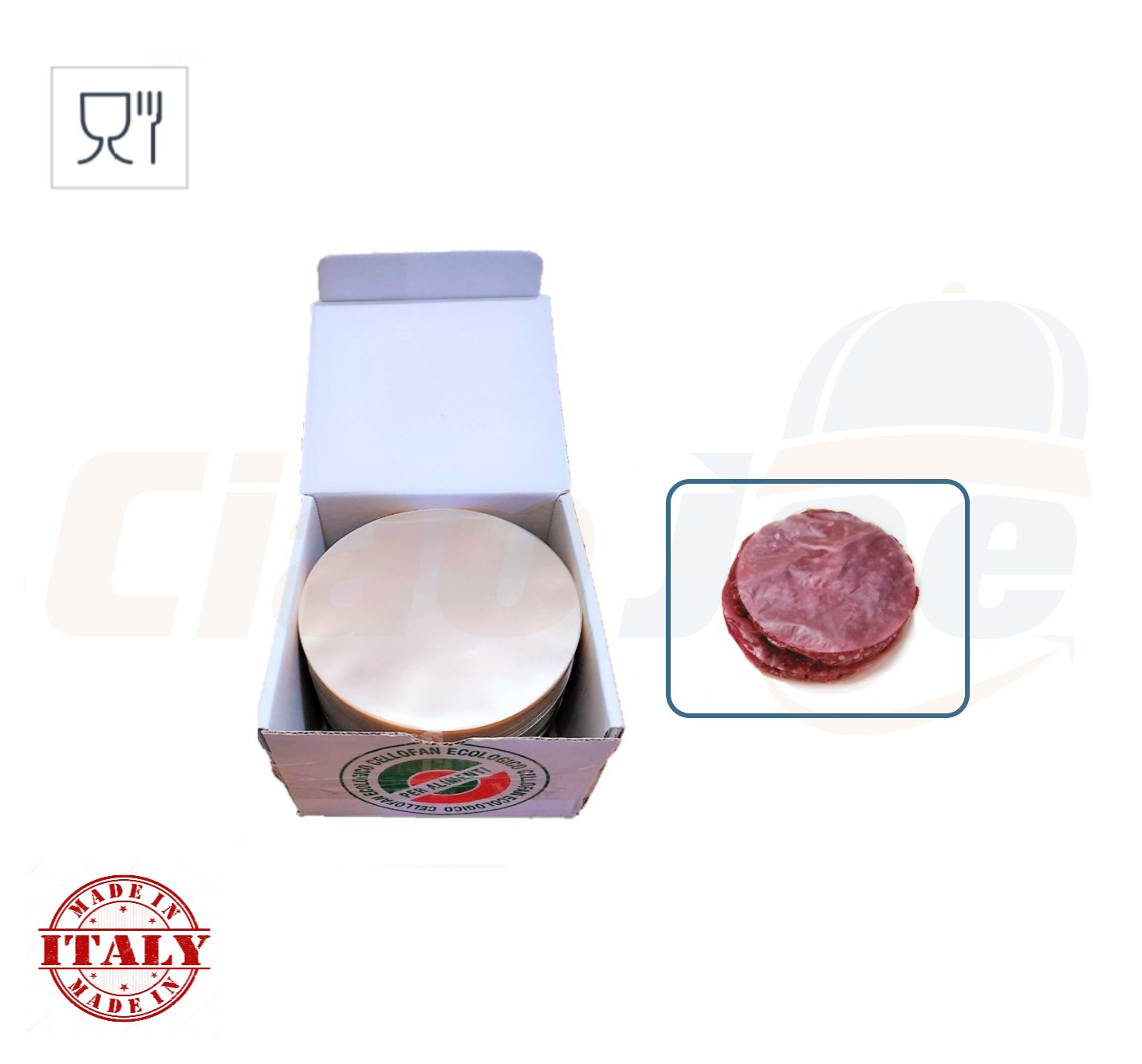 DISCHI PER HAMBURGER IN CELLOPHANE DISCHETTI DISCOCELL KG.1 DIAMETRO CM.11 - Ciao Joe