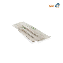 Set Posate BIO BIS – Forchetta + Coltello + Tovagliolo Compostabili 100 pz - Ciao Joe