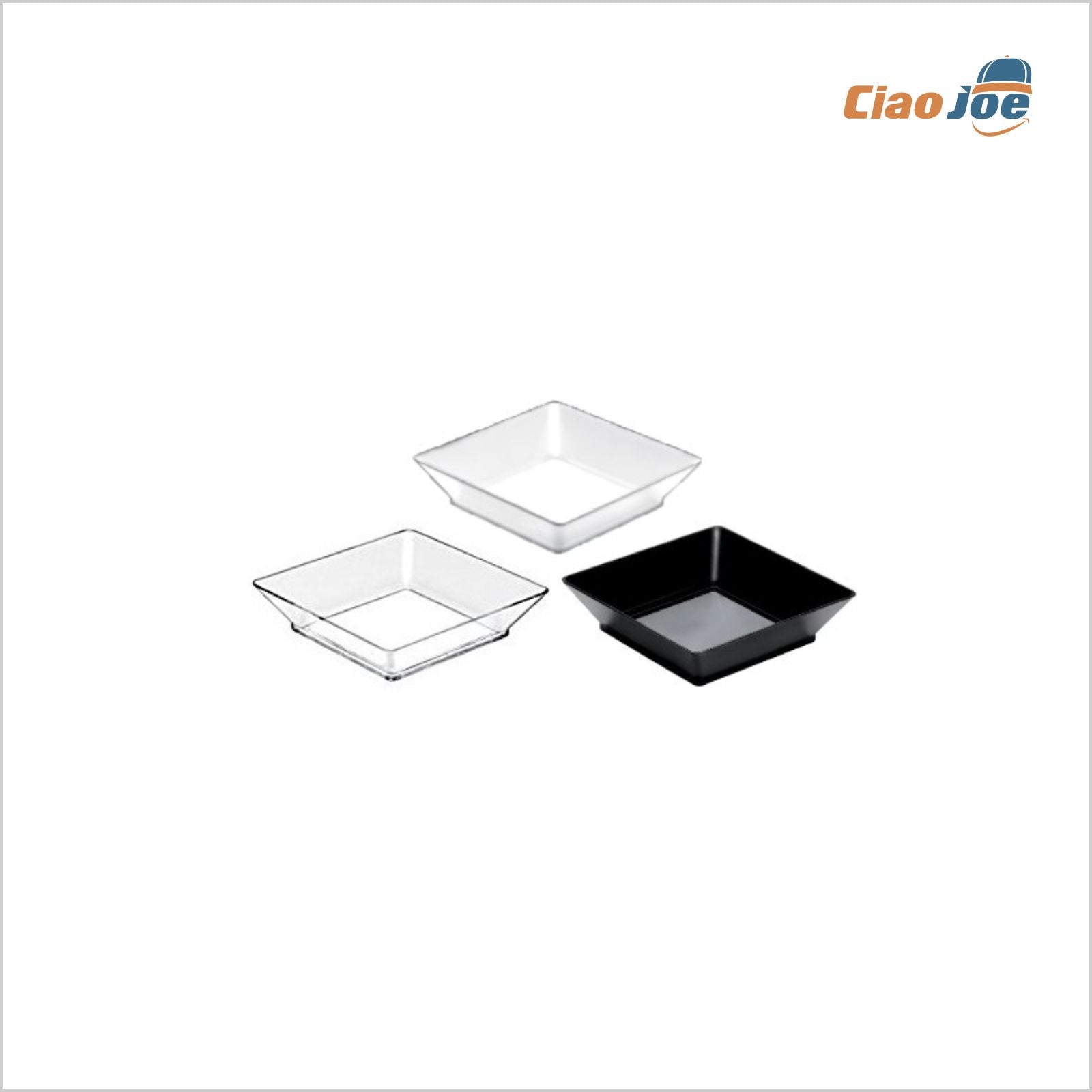 Vassoio Small 45 cc – 65x65 mm, Bianco/Nero/Trasparente per Finger Food Eleganti 25 pz - Ciao Joe